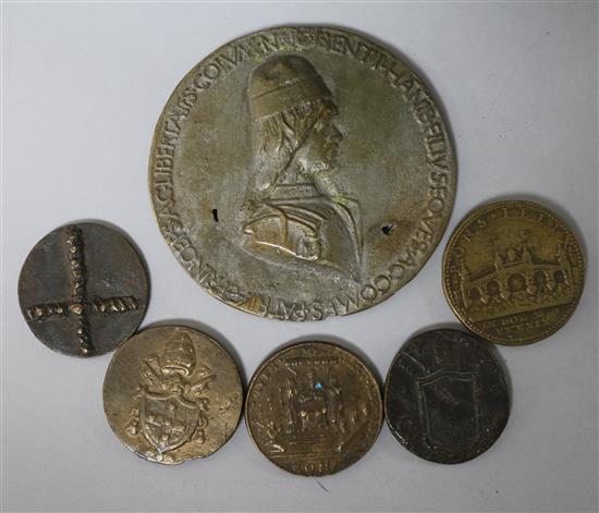 Six bronze papal medals including Sixtus V